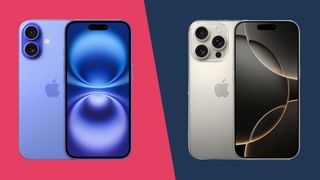 iPhone 16 and iPhone 16 Pro on a colored background